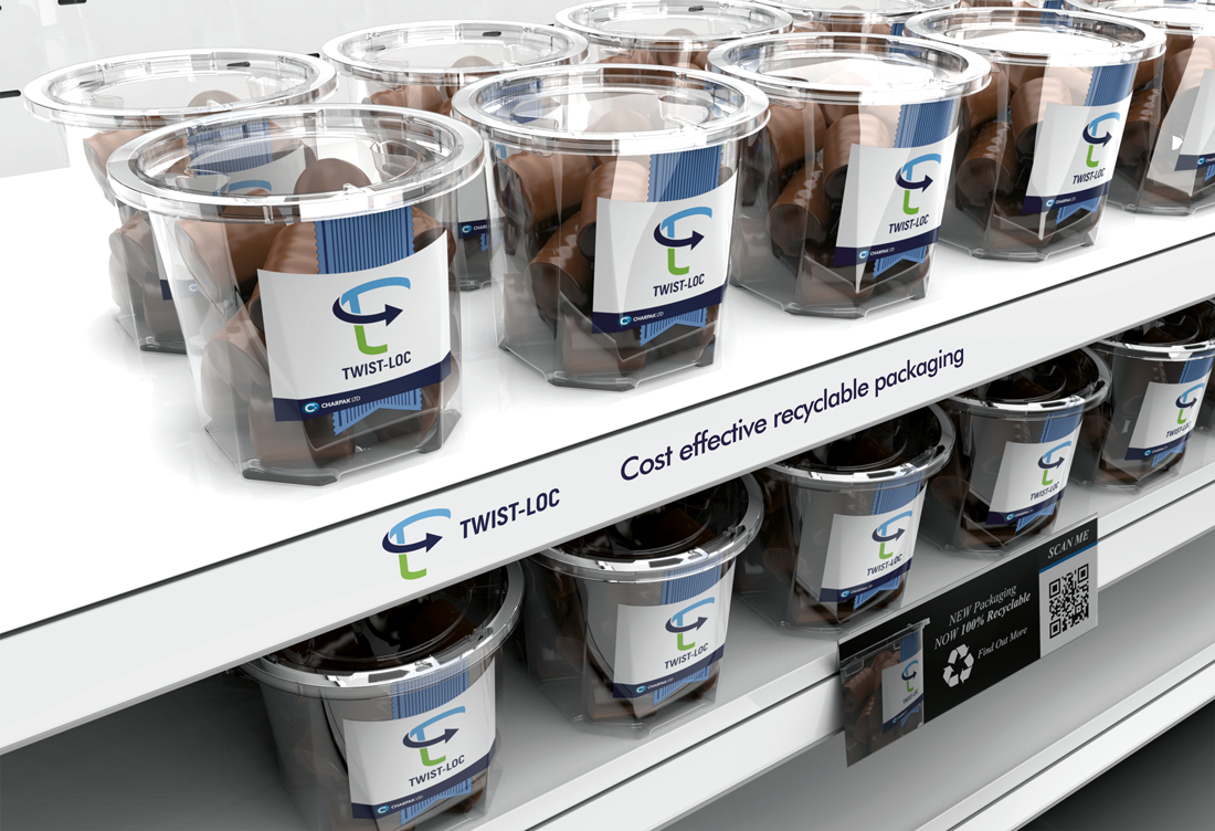 Charpak twist-loc packaging on two shelves